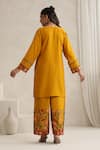 Shop_Wazir C_Mustard Cotton Embroidery Round Neck Nargis Kurta Set _at_Aza_Fashions