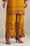 Wazir C_Mustard Cotton Embroidery Round Neck Nargis Kurta Set _Online_at_Aza_Fashions