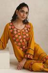 Buy_Wazir C_Mustard Cotton Embroidery Round Neck Nargis Kurta Set _Online_at_Aza_Fashions