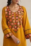 Shop_Wazir C_Mustard Cotton Embroidery Round Neck Nargis Kurta Set _Online_at_Aza_Fashions