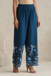 Wazir C_Blue Cotton, Silk Embroidery, Tassels Round Neck Nargis Navy Kurta Set _Online_at_Aza_Fashions