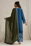 Shop_Wazir C_Blue Cotton, Silk Embroidery, Tassels Round Neck Nargis Navy Kurta Set _at_Aza_Fashions