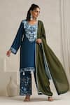 Buy_Wazir C_Blue Cotton, Silk Embroidery, Tassels Round Neck Nargis Navy Kurta Set _at_Aza_Fashions