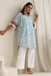 Shop_Wazir C_Blue Georgette, Cotton Embroidery Collared Nargis Choga Set _Online_at_Aza_Fashions
