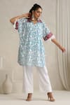 Buy_Wazir C_Blue Georgette, Cotton Embroidery Collared Nargis Choga Set _at_Aza_Fashions