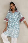 Wazir C_Blue Georgette, Cotton Embroidery Collared Nargis Choga Set _at_Aza_Fashions