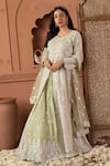 Buy_Tasuvure Indes_Green Net Sequins, Embroidery Round Neck Long Jacket Lehenga Set _Online_at_Aza_Fashions