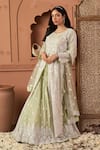 Shop_Tasuvure Indes_Green Net Sequins, Embroidery Round Neck Long Jacket Lehenga Set _Online_at_Aza_Fashions