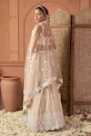 Shop_Tasuvure Indes_Beige Net Sequins, Embroidery Sweetheart Neck Lehenga Set _at_Aza_Fashions