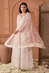 Tasuvure Indes_Pink Net Embroidery Round Neck Long Jacket And Palazzo Set _Online_at_Aza_Fashions