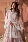 Buy_Tasuvure Indes_Pink Net Sequins, Lace, Embroidery Round Neck Soft Peplum Tunic And Lehenga _Online_at_Aza_Fashions