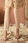 Tasuvure Indes_Beige Net Sequins Mandarin Collar Kurta Pant Set _Online_at_Aza_Fashions
