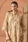 Buy_Tasuvure Indes_Beige Net Sequins Mandarin Collar Kurta Pant Set _Online_at_Aza_Fashions