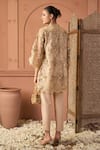 Shop_Tasuvure Indes_Beige Net Sequins Mandarin Collar Kurta Pant Set _at_Aza_Fashions