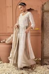 Buy_Tasuvure Indes_Beige Net Sequins, Embroidery Round Neck Long Jacket And Palazzo Set _Online_at_Aza_Fashions