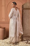 Shop_Tasuvure Indes_Beige Net Sequins, Embroidery Round Neck Long Jacket And Palazzo Set _at_Aza_Fashions