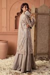 Shop_Tasuvure Indes_Brown Net Sequins Round Neck Tunic And Flared Skirt Set _at_Aza_Fashions