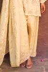 Tasuvure Indes_Beige Georgette, Chiffon Sequins, Embroidery Round Neck Rose Kurta Set _Online_at_Aza_Fashions