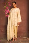 Buy_Tasuvure Indes_Beige Georgette, Chiffon Sequins, Embroidery Round Neck Rose Kurta Set _Online_at_Aza_Fashions