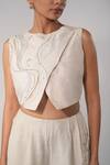 Orthodox_Beige Cotton Embroidery Asymmetric Aari Zardozi Overlap Top _at_Aza_Fashions