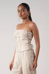 Buy_Orthodox_Beige Cotton Embroidery Bandeau Neck Aari Zardozi Corset _at_Aza_Fashions