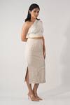 Buy_Orthodox_Beige Cotton Embroidery Asymmetric Aari Zardozi Bustier _Online_at_Aza_Fashions