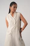 Orthodox_Beige Cotton Embroidery Asymmetric Aari Zardozi Blazer Dress _Online_at_Aza_Fashions