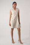 Buy_Orthodox_Beige Cotton Embroidery Asymmetric Aari Zardozi Blazer Dress _at_Aza_Fashions