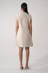 Shop_Orthodox_Beige Cotton Embroidery Asymmetric Aari Zardozi Blazer Dress _at_Aza_Fashions