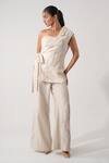 Buy_Orthodox_Beige Cotton Embroidery Asymmetric Aari Zardozi Half Jacket _at_Aza_Fashions