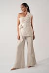 Buy_Orthodox_Beige Cotton Embroidery Prairie Aari Zardozi Trouser _at_Aza_Fashions