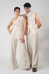 Orthodox_Beige Cotton Embroidery Prairie Aari Zardozi Trouser _Online_at_Aza_Fashions