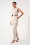 Buy_Orthodox_Beige Cotton Embroidery Golden Blade Trouser _at_Aza_Fashions