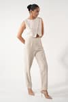 Shop_Orthodox_Beige Cotton Embroidery Golden Blade Trouser _at_Aza_Fashions