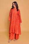 Buy_Myra Clothing Line_Orange Satin Sequins, Embroidery Round Neck Kurta Set _at_Aza_Fashions