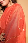 Myra Clothing Line_Orange Satin Sequins, Embroidery Round Neck Kurta Set _Online_at_Aza_Fashions