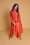 Buy_Myra Clothing Line_Orange Satin Sequins, Embroidery Round Neck Kurta Set 