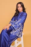 Myra Clothing Line_Navy Cotton Embroidery Mandarin Collar Blue Kurta Pant Set _Online_at_Aza_Fashions
