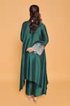 Shop_Myra Clothing Line_Green Satin, Cotton Embroidery Split V-neck Straight Kurta Set _at_Aza_Fashions