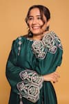 Buy_Myra Clothing Line_Green Satin, Cotton Embroidery Split V-neck Straight Kurta Set _Online_at_Aza_Fashions