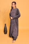 Buy_Myra Clothing Line_Gray Crepe Embroidery Round Neck Grey Kurta Set _at_Aza_Fashions