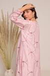 Myra Clothing Line_Pink Cotton Embroidery Round Neck Slub Straight Kurta Set _Online_at_Aza_Fashions