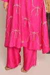 Myra Clothing Line_Pink Cotton Embroidery Round Neck Rose Slub Straight Kurta Set _Online_at_Aza_Fashions