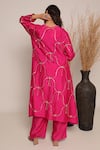 Shop_Myra Clothing Line_Pink Cotton Embroidery Round Neck Rose Slub Straight Kurta Set _at_Aza_Fashions