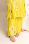 Myra Clothing Line_Green Cotton Embroidery Mandarin Collar Neon Floral Kurta Set _Online_at_Aza_Fashions