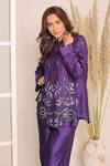 Shop_Myra Clothing Line_Purple Crepe Embroidery Collared Kurta Set _at_Aza_Fashions
