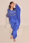 Buy_Myra Clothing Line_Purple Crepe Metallic Thread V-neck Designer Kurta And Pant Set _at_Aza_Fashions