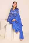 Shop_Myra Clothing Line_Purple Crepe Metallic Thread V-neck Designer Kurta And Pant Set _at_Aza_Fashions