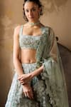 Mishru_Green Organza, Tulle Sequins, Embroidery Square Neck Vridi Lehenga Set _Online_at_Aza_Fashions