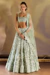 Buy_Mishru_Green Organza, Tulle Sequins, Embroidery Square Neck Vridi Lehenga Set _at_Aza_Fashions